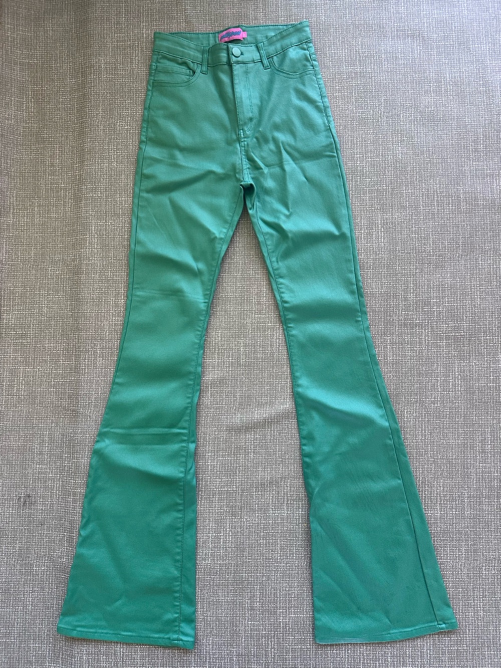 Edikted Green Waxy Coated High Waist Extreme‎ Flare Pants Size S